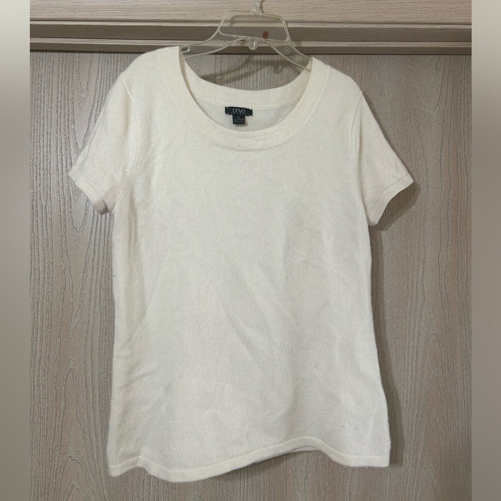 Privé Cashmere Ivory Short-Sleeve Knit Top Layer Minimalist Women's Size Large